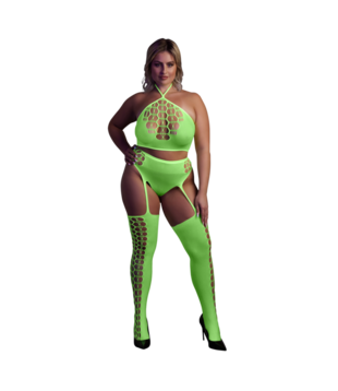 Twee-delige set met crop top en kousen - Plus Size - Neon Groen