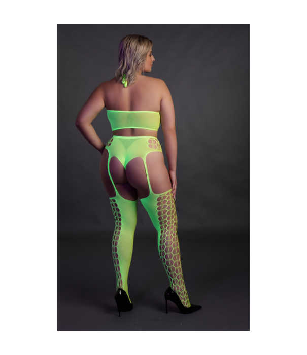 Ouch! by Shots Twee-delige set met crop top en kousen - Plus Size - Neon Groen