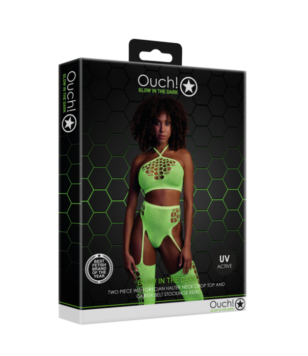 Ouch! by Shots Twee Delige Set met Crop Top en Kousen - One Size - Neon Groen