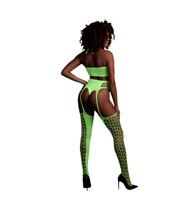 Ouch! by Shots Twee Delige Set met Crop Top en Kousen - One Size - Neon Groen