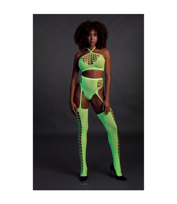 Ouch! by Shots Twee Delige Set met Crop Top en Kousen - One Size - Neon Groen