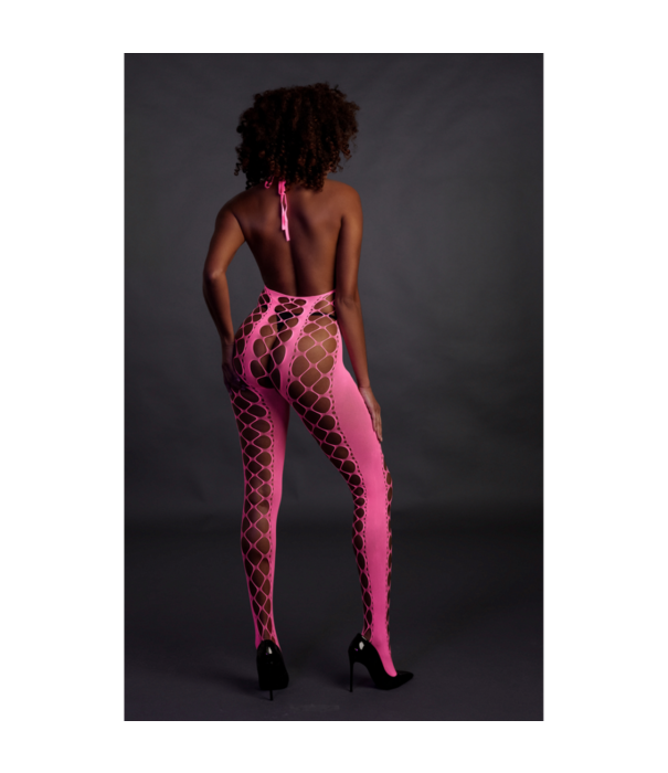 Ouch! by Shots Bodystocking met Halterneck - One Size - Neon Pink