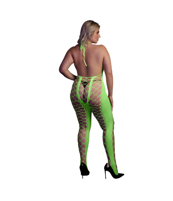 Ouch! by Shots Bodystocking met Halterneck - Plus Size - Neon Groen