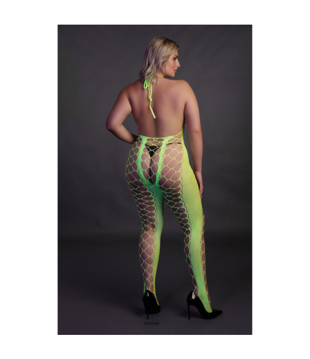 Ouch! by Shots Bodystocking met Halterneck - Plus Size - Neon Groen