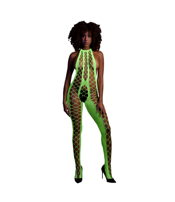 Ouch! by Shots Bodystocking met Halterneck - One Size - Neon Groen