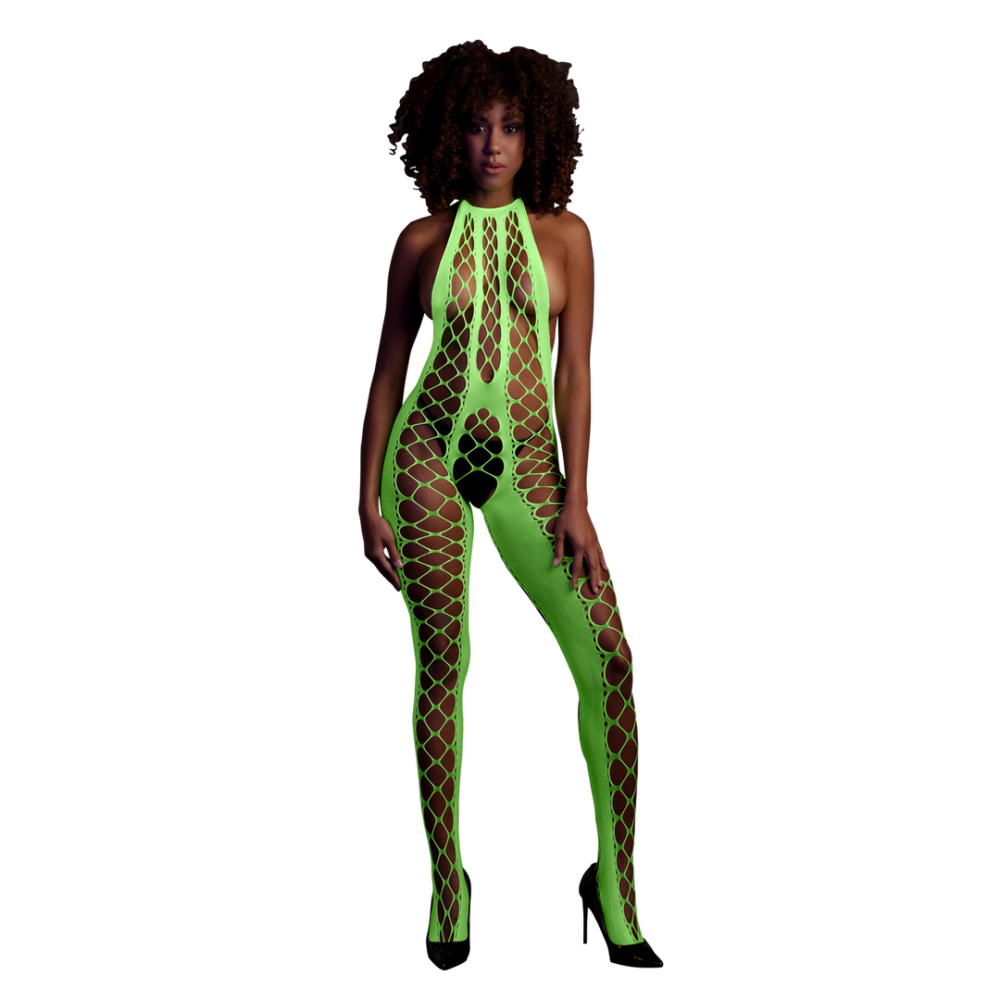 Ouch! by Shots Bodystocking met Halterneck - One Size - Neon Groen afbeelding