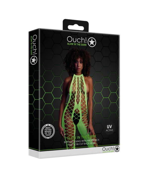 Ouch! by Shots Bodystocking met Halterneck - One Size - Neon Groen
