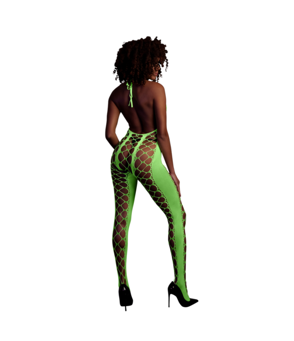 Ouch! by Shots Bodystocking met Halterneck - One Size - Neon Groen