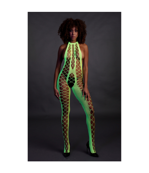 Ouch! by Shots Bodystocking met Halterneck - One Size - Neon Groen