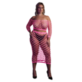 Langemouwen Crop Top en Lange Rok - Plus Size - Neon Roze