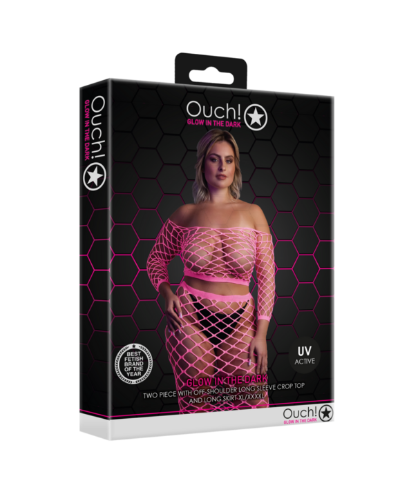Ouch! by Shots Langemouwen Crop Top en Lange Rok - Plus Size - Neon Roze