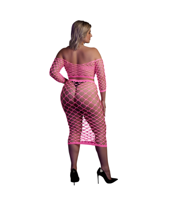 Ouch! by Shots Langemouwen Crop Top en Lange Rok - Plus Size - Neon Roze