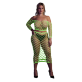 Langermige Crop Top en Lange Rok - Plus Size - Neon Groen
