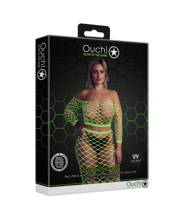 Ouch! by Shots Langermige Crop Top en Lange Rok - Plus Size - Neon Groen
