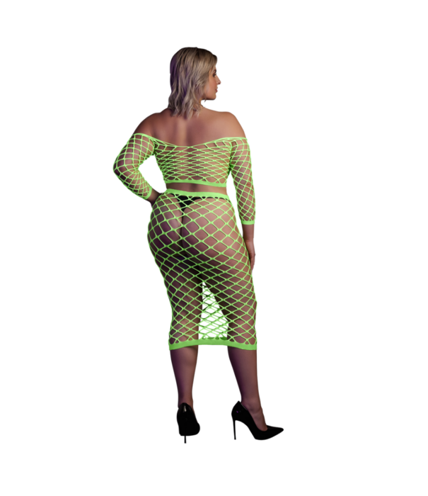 Ouch! by Shots Langermige Crop Top en Lange Rok - Plus Size - Neon Groen
