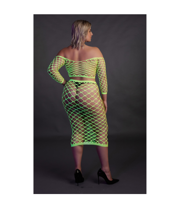 Ouch! by Shots Langermige Crop Top en Lange Rok - Plus Size - Neon Groen