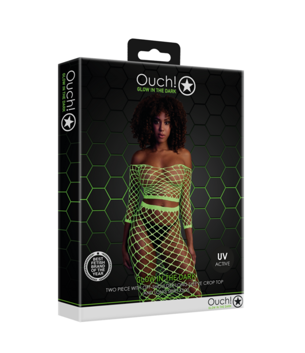 Ouch! by Shots Langsleeve Crop Top en Lange Rok - One Size - Neon Groen