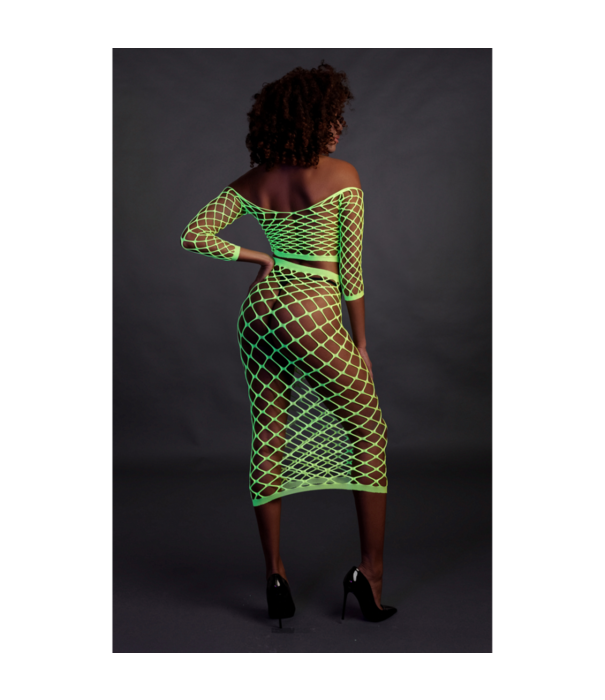 Ouch! by Shots Langsleeve Crop Top en Lange Rok - One Size - Neon Groen