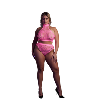 Turtleneck en Hoge Taille Slip - Plus Size - Neon Roze