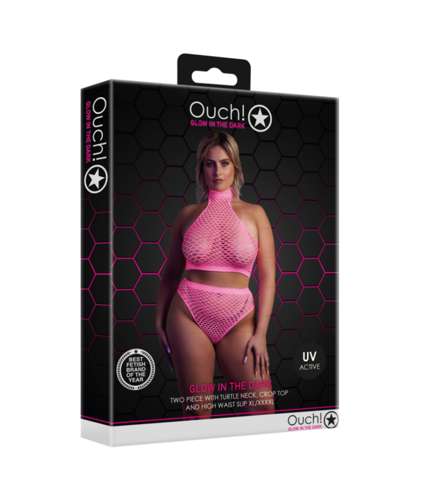 Ouch! by Shots Turtleneck en Hoge Taille Slip - Plus Size - Neon Roze