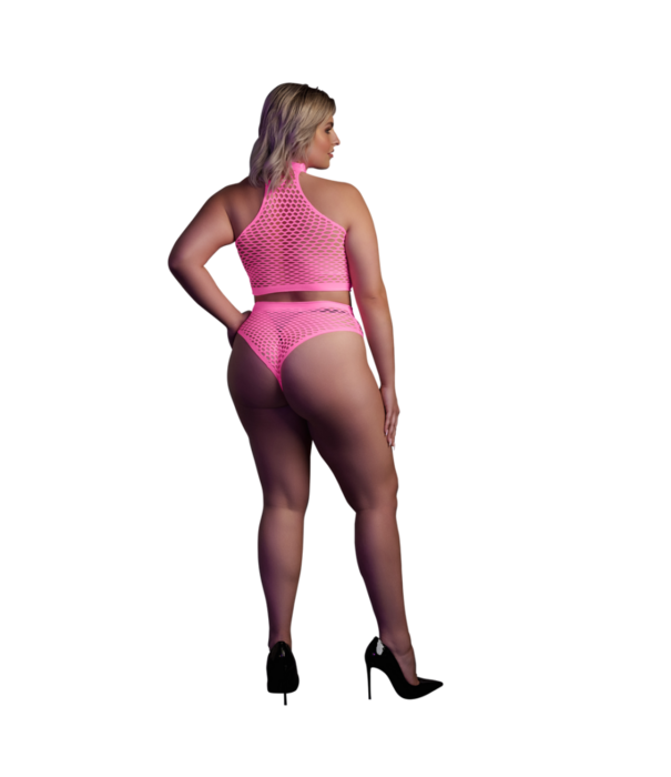 Ouch! by Shots Turtleneck en Hoge Taille Slip - Plus Size - Neon Roze