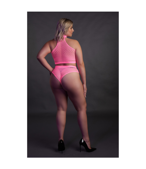 Ouch! by Shots Turtleneck en Hoge Taille Slip - Plus Size - Neon Roze