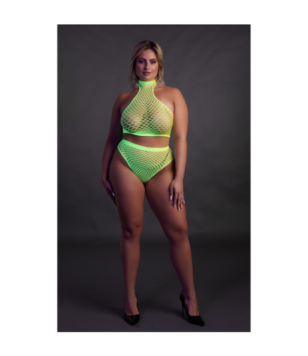 Ouch! by Shots Turtle Neck en High Waist Slip - Plus Size - Neon Groen