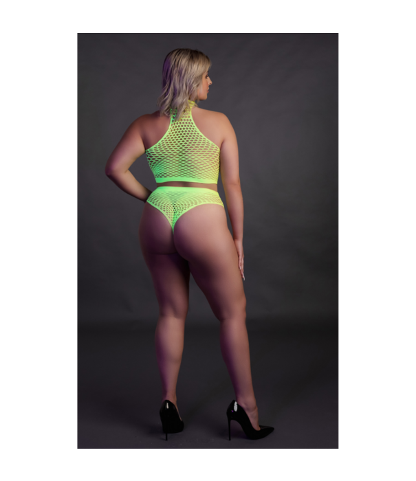 Ouch! by Shots Turtle Neck en High Waist Slip - Plus Size - Neon Groen