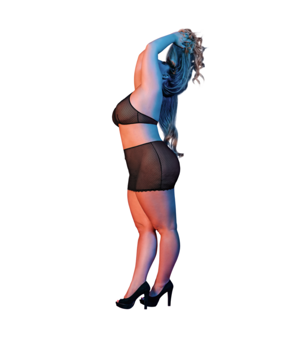 Magic Silk Polka Dot Mesh Halter en Rok Set - 2X - Zwart