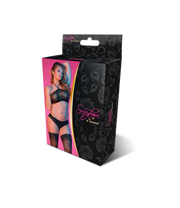 Magic Silk Halter Bandeaux en Panty Set - L/XL - Zwart