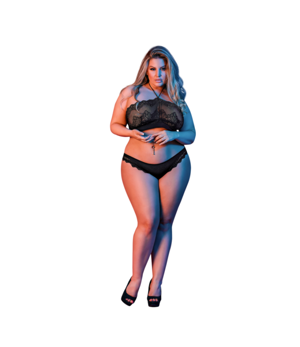 Magic Silk Halter Bandeaux en Panty Set - 2X - Zwart