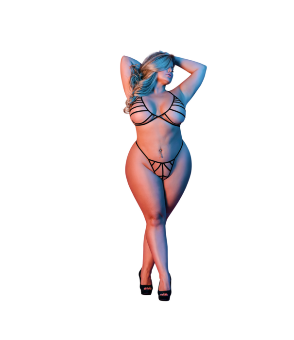 Magic Silk Beha en G-string Set met Bandjes - 2X - Zwart