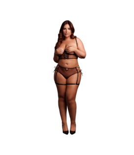 Twee delige set met onderwired open-cup bh en panty met gespen - Plus Size - Zwart