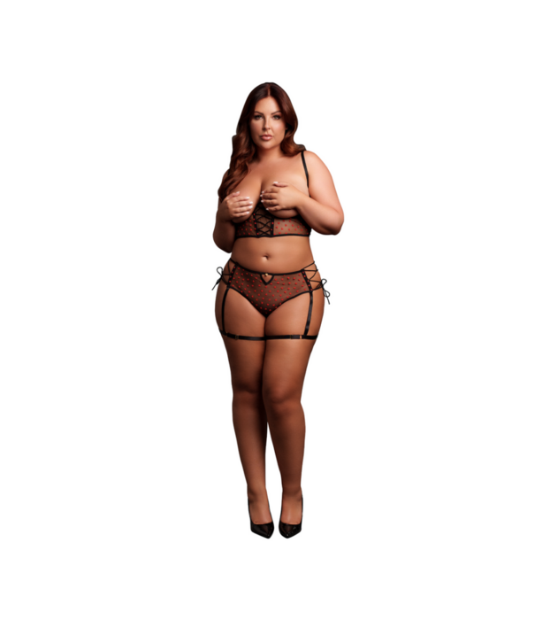 Le Désir by Shots Twee delige set met onderwired open-cup bh en panty met gespen - Plus Size - Zwart