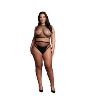 2-delige Crop Top - Pantie en Fishnet Structuur - OSX - Zwart