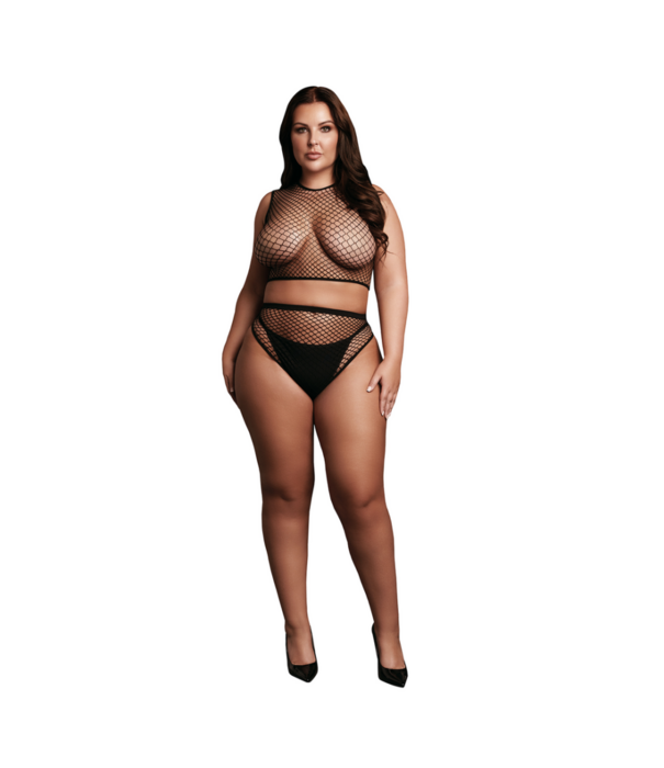 Le Désir by Shots 2-delige Crop Top - Pantie en Fishnet Structuur - OSX - Zwart