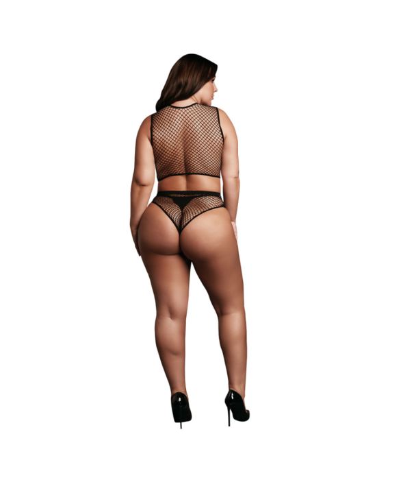 Le Désir by Shots 2-delige Crop Top - Pantie en Fishnet Structuur - OSX - Zwart