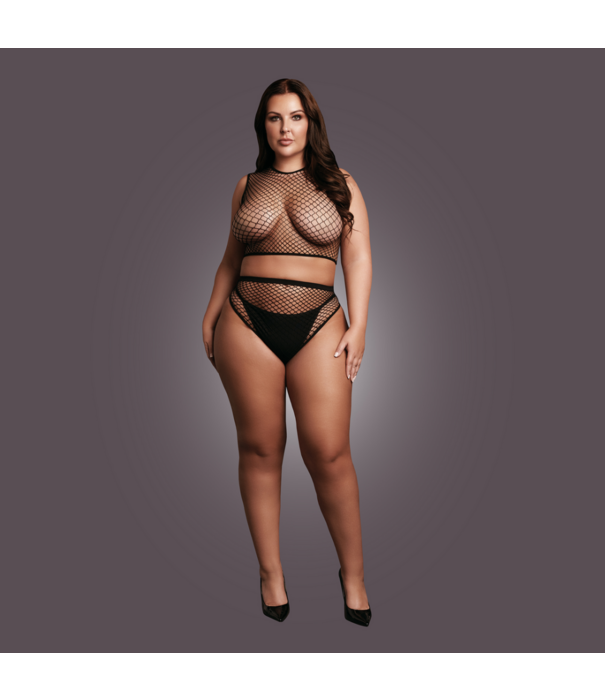 Le Désir by Shots 2-delige Crop Top - Pantie en Fishnet Structuur - OSX - Zwart