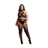 Twee Delige Set met Halter Turtleneck en Pantie met Aangehechte Kousen - OSX - Zwart