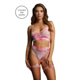 2-delige bh-set met jarretels en schitterende eye contact bling sticker - One Size - Multicolor