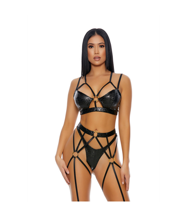 Forplay That's My Spot Cheetah Print Lingerie Set - XL - Black