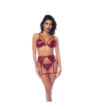 Drie-delige Bh-set - M - Glanzend Wijnrood