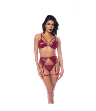 Drie-delige Bh-set - L - Glanzend Wijnrood