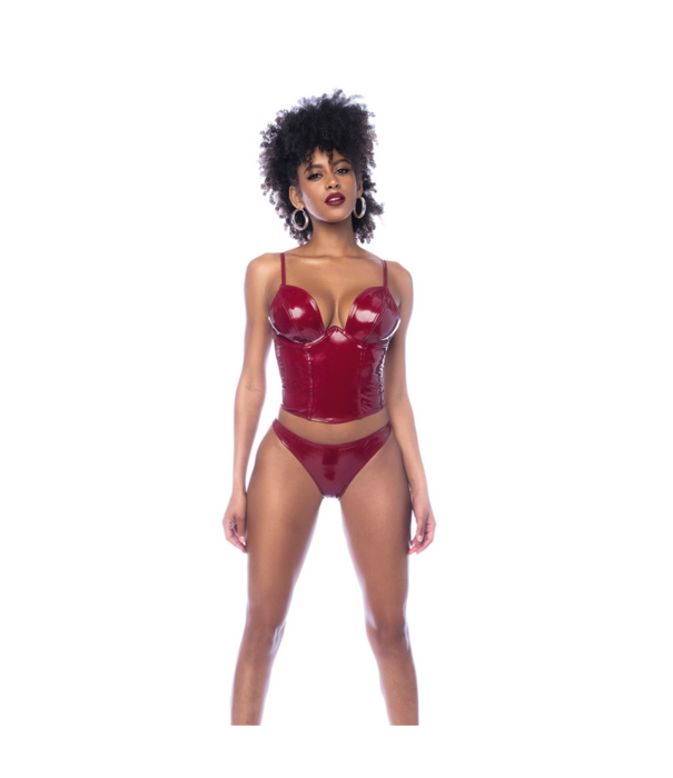 Mapalé Twee-delige Bustier Set - XL - Glanzend Wijnrood
