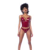 Twee Delige Bustier Set - L - Glanzend Wijnrood