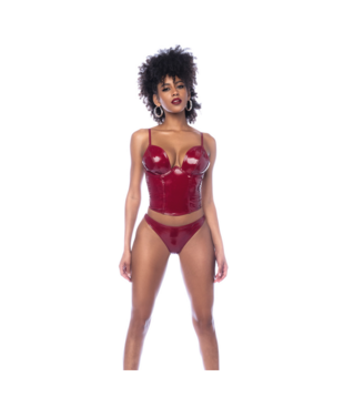 Twee Delige Bustier Set - L - Glanzend Wijnrood