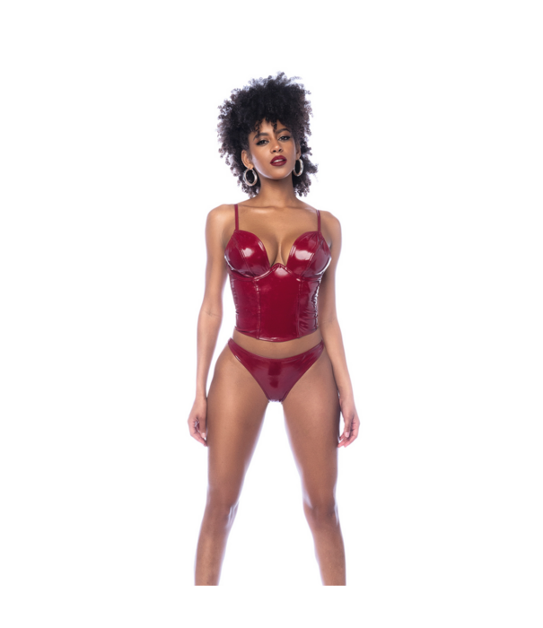 Mapalé Twee Delige Bustier Set - L - Glanzend Wijnrood