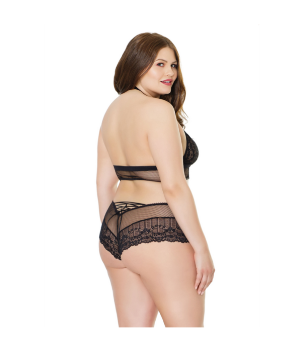 Coquette Visnet Haltertop en Booty Shorts - Één Maat