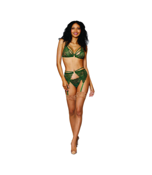 Vrouwen Metallic Koord Kant 3-delige Set - Één Maat - Groen