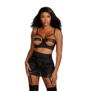 Strappy Open Cup Bra en Garter Skirt Set - M - Zwart